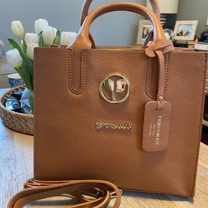 Persaman New York Italian Leather Tote in Cognac Brown with Gold Hardware - NWT
